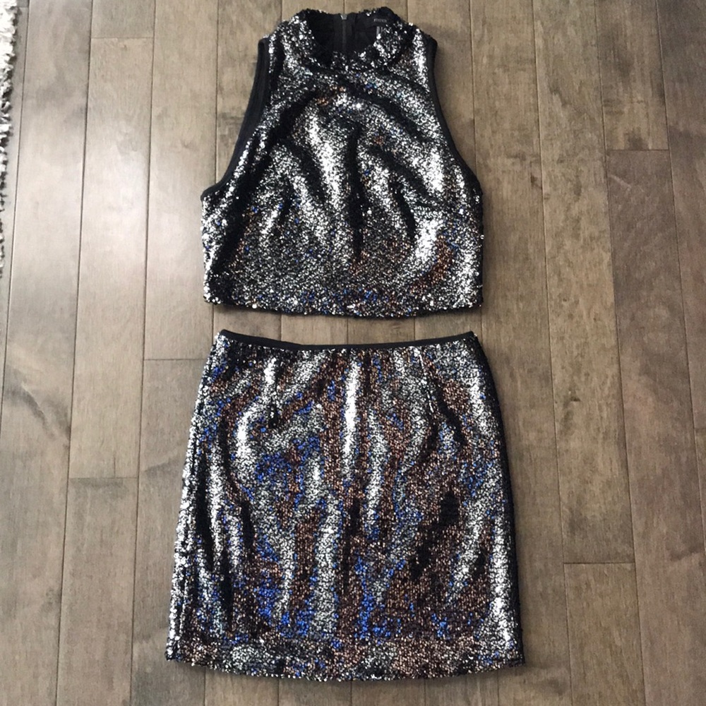 🖤Gunmetal Sequined tank top and skirt set🩶 - Picture 2 of 5
